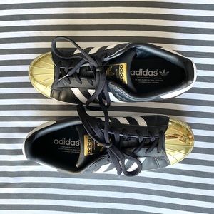 7.5 ADIDAS SUPERSTAR Gold Shell-toe Black White